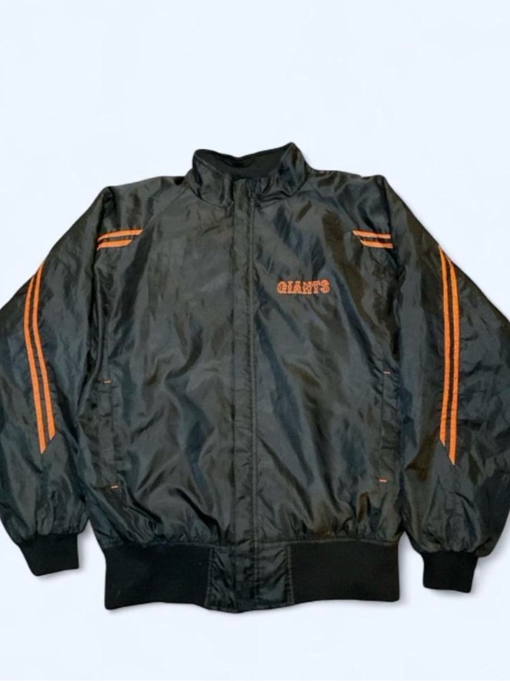Y2K Giants Bomber Jacket with orange stripes on sleeves and orange GIANTS Size L